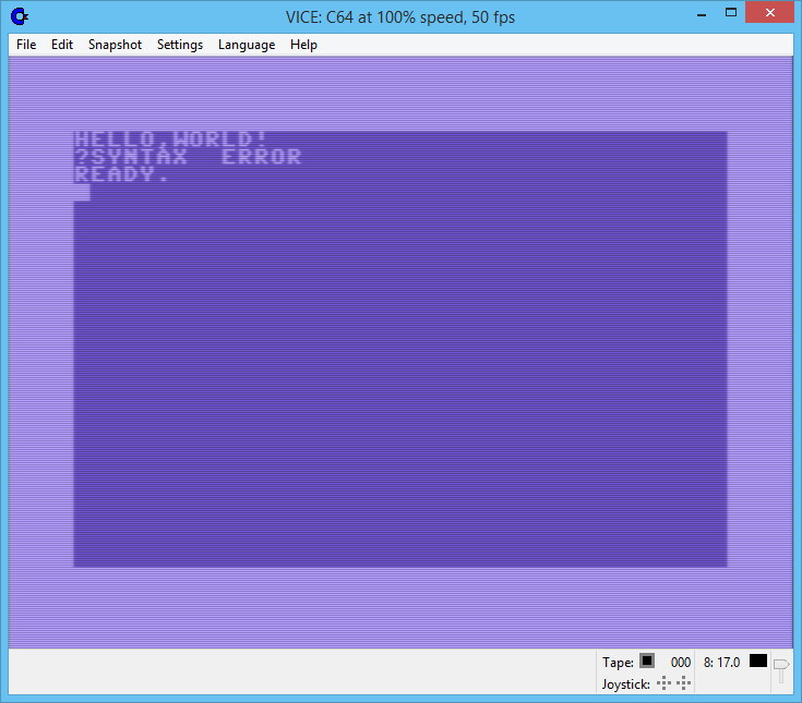 Output of the DASM assembly program in VICE